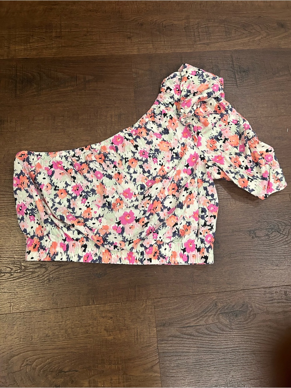 Universal Thread One-Shoulder Floral Crop Top - Pink, Peach, Black, White